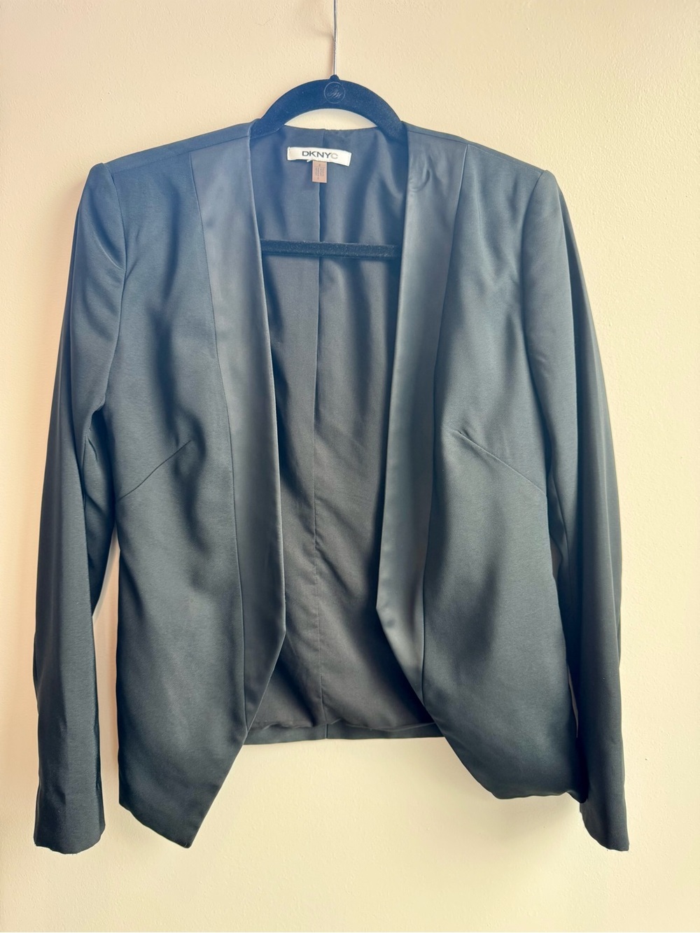 DKNY Black Open-Front Satin-Trim Blazer